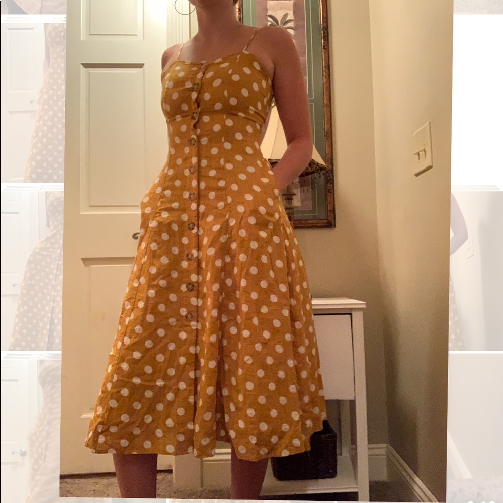 Sunflower yellow Polka dot button up dress
